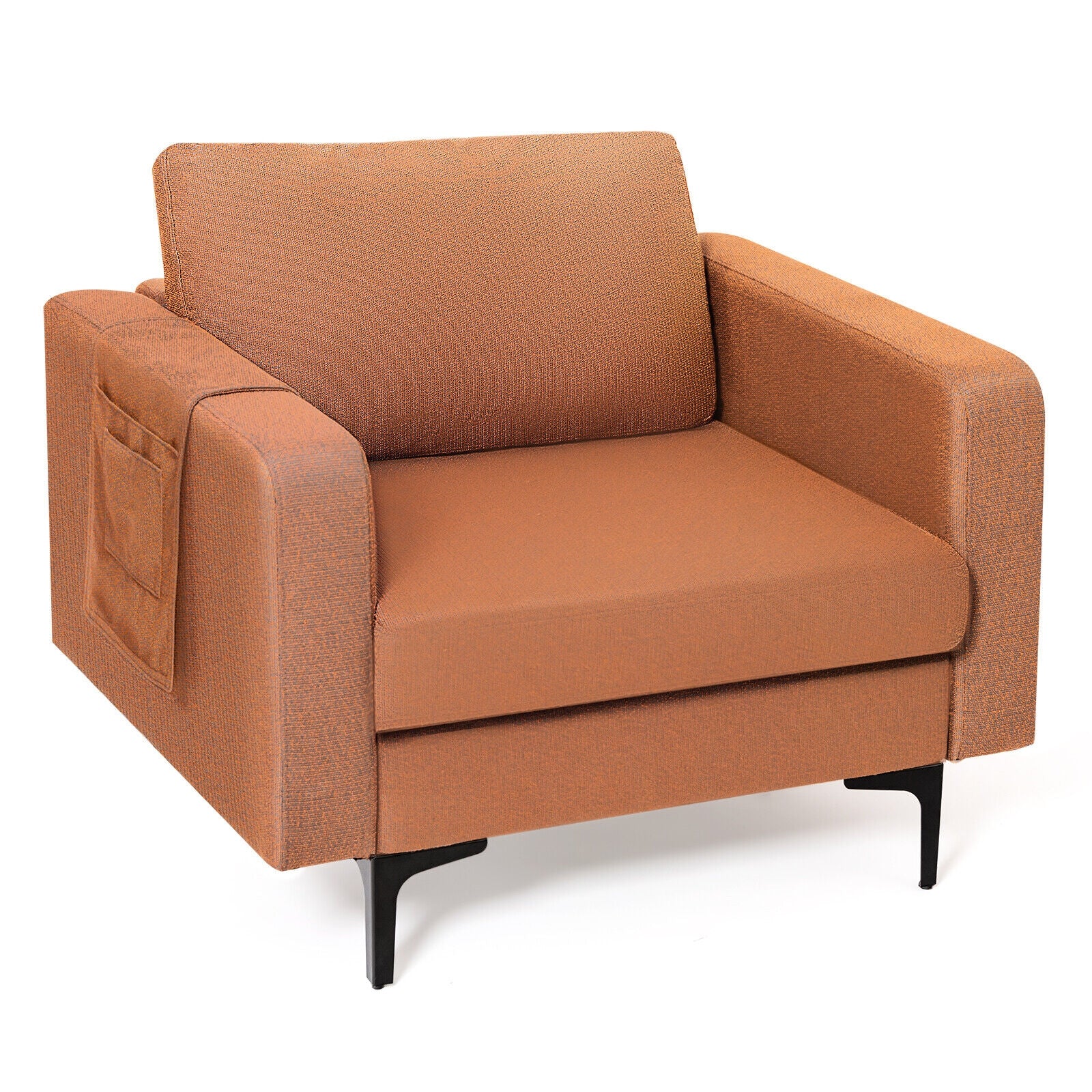 Modern Accent Armchair, With Side Storage Pocket, Orange Accent Chairs Orange at Gallery Canada