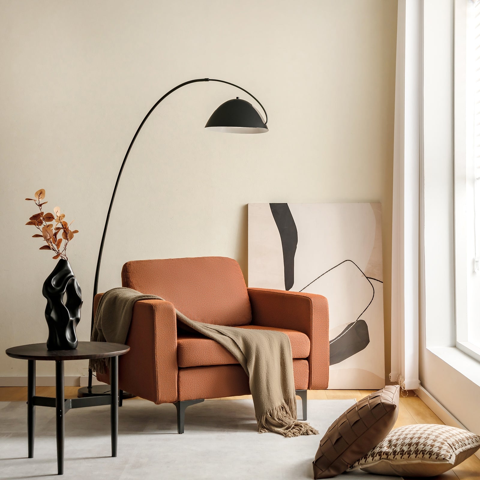 Modern Accent Armchair, With Side Storage Pocket, Orange Accent Chairs at Gallery Canada