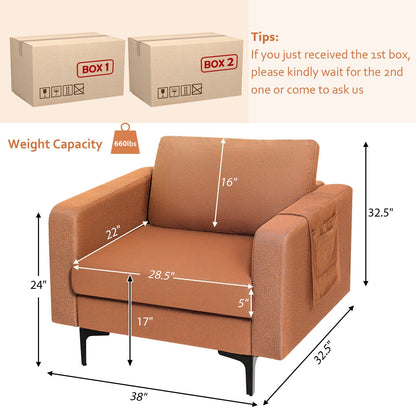 Modern Accent Armchair, With Side Storage Pocket, Orange Accent Chairs at Gallery Canada