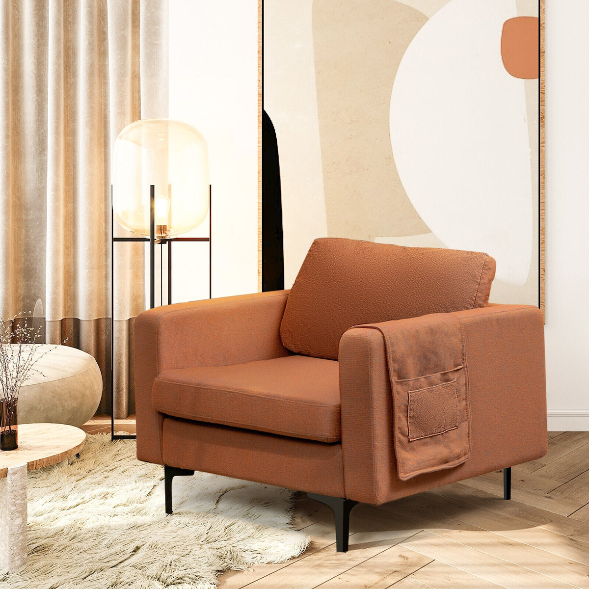 Modern Accent Armchair, With Side Storage Pocket, Orange Accent Chairs at Gallery Canada