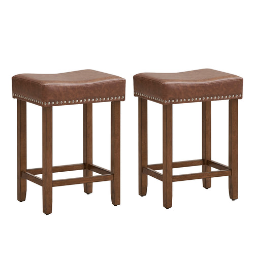 24 Inch PU Leather Bar Stools Set Of 2, Brown