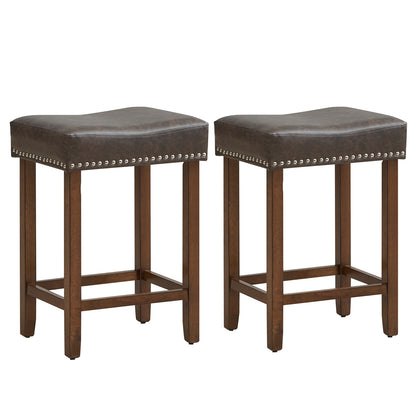 24 Inch Upholstered PU Leather Bar Stools, Set of 2, Gray Bar Stools at Gallery Canada