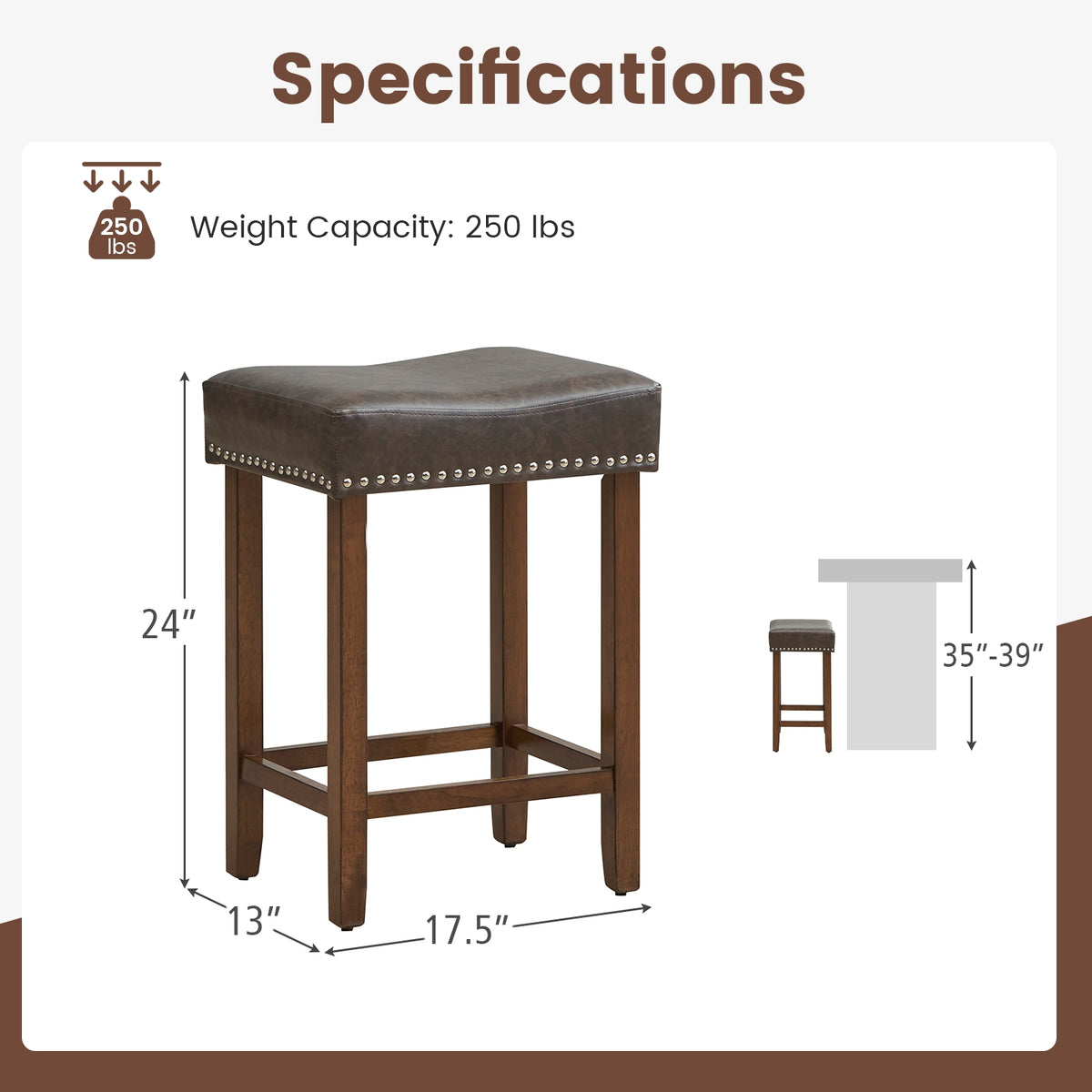24 Inch Upholstered PU Leather Bar Stools, Set of 2, Gray Bar Stools at Gallery Canada
