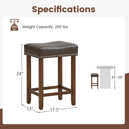 24 Inch Upholstered PU Leather Bar Stools, Set of 2, Gray Bar Stools at Gallery Canada