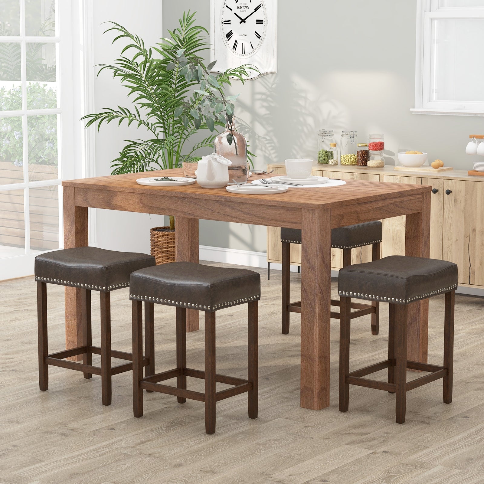 24 Inch Upholstered PU Leather Bar Stools, Set of 2, Gray Bar Stools at Gallery Canada