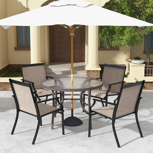 4 Piece Patio Dining Chairs, Large Outdoor, Breathable Seat, Metal Frame, Coffee