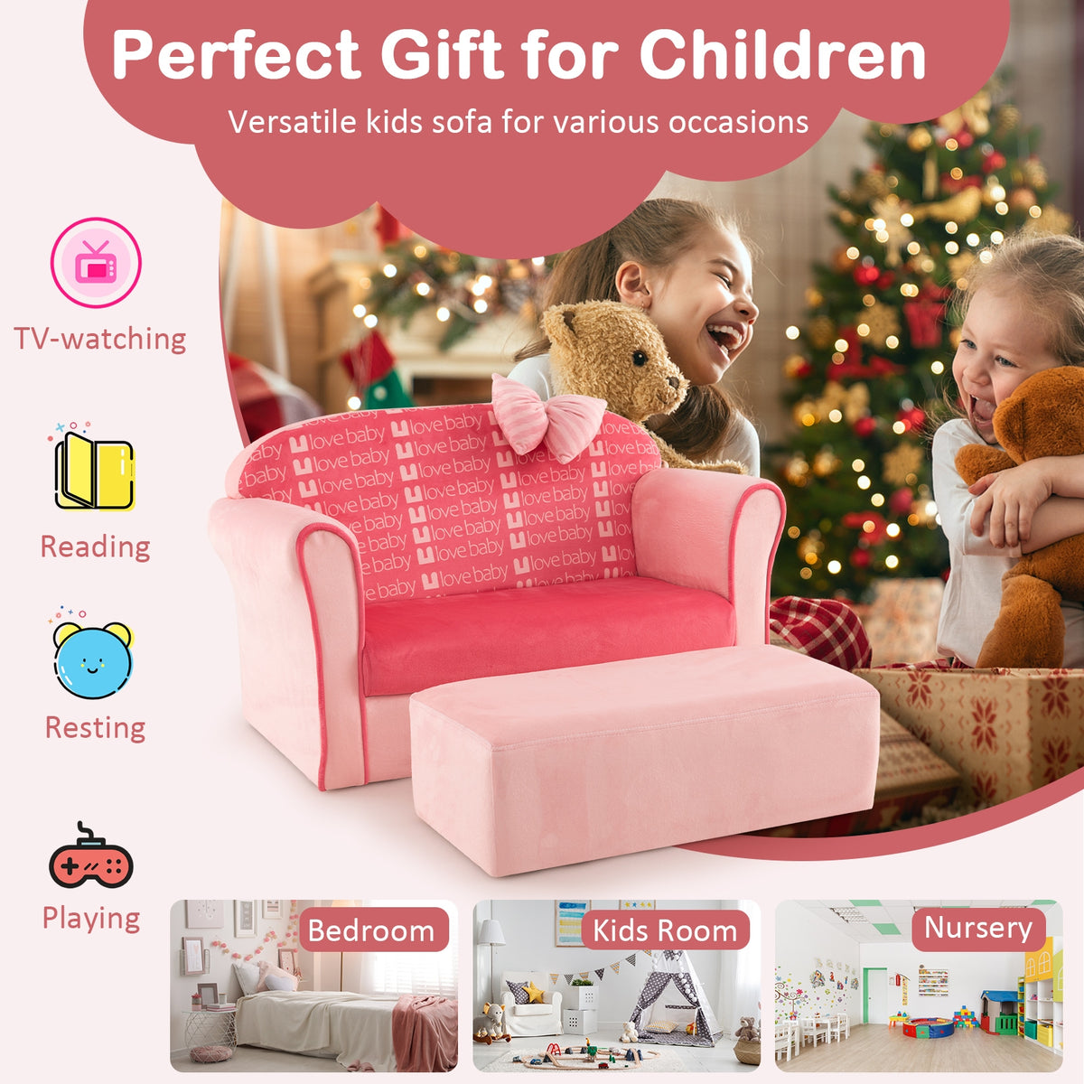 Kids Sofa Chair With Ottoman, Pink Kids Chairs & Seating at Gallery Canada