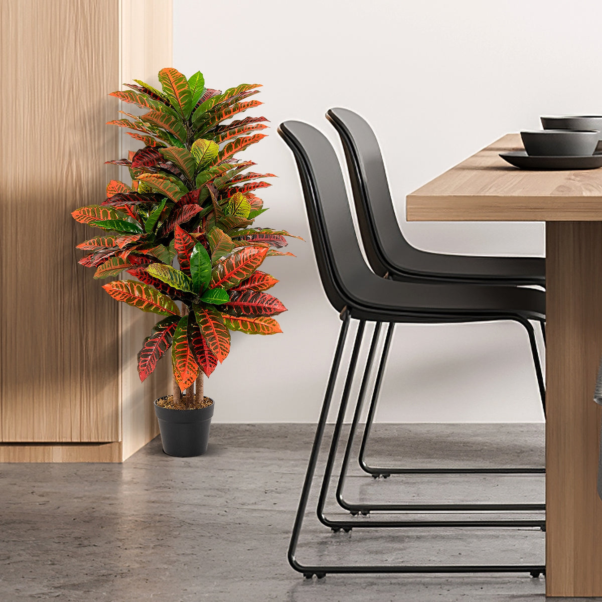 Artificial Croton Plant, 40 Inch, Fake Palm Tree With Variegated Leaves, Red Faux Plants at Gallery Canada