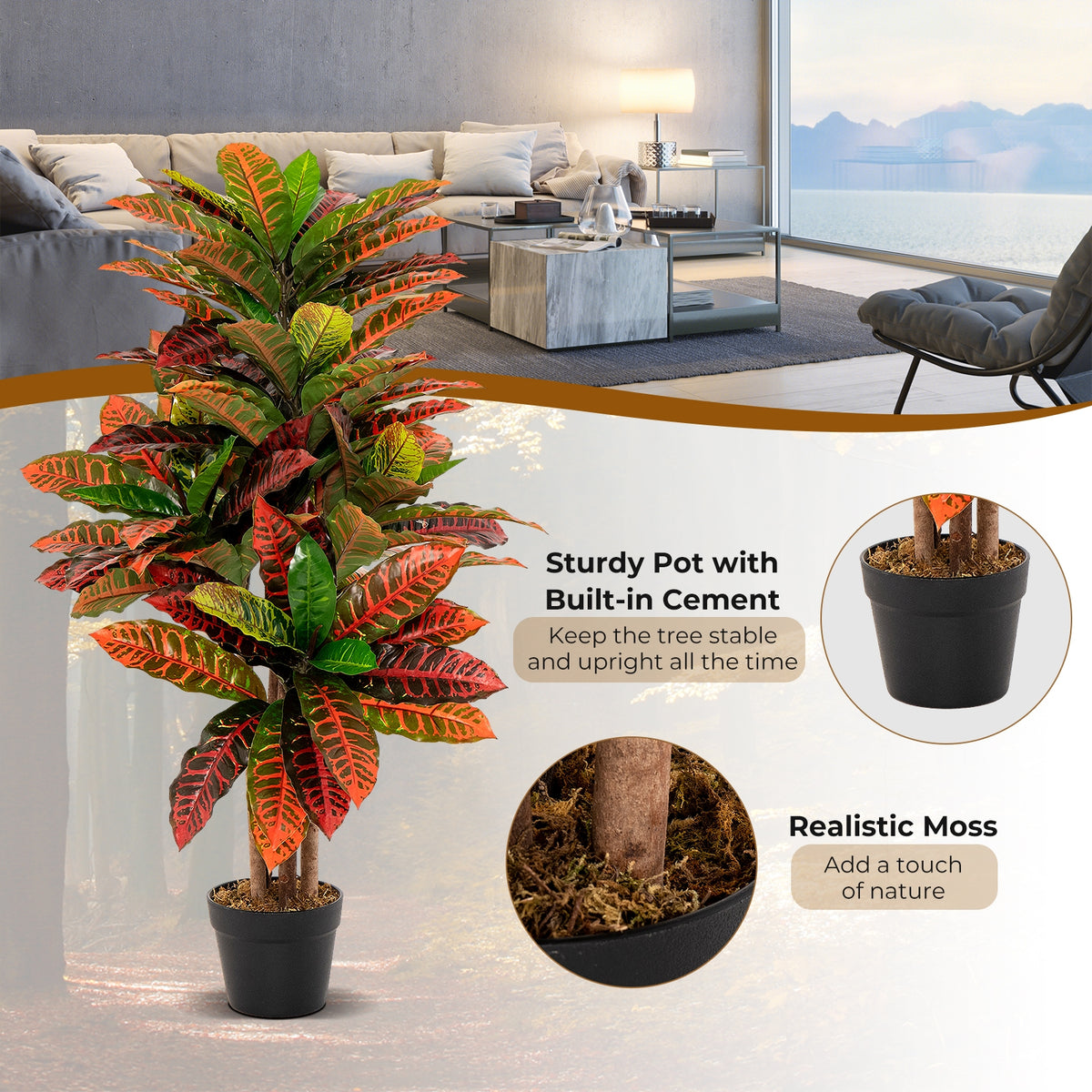 Artificial Croton Plant, 40 Inch, Fake Palm Tree With Variegated Leaves, Red Faux Plants at Gallery Canada