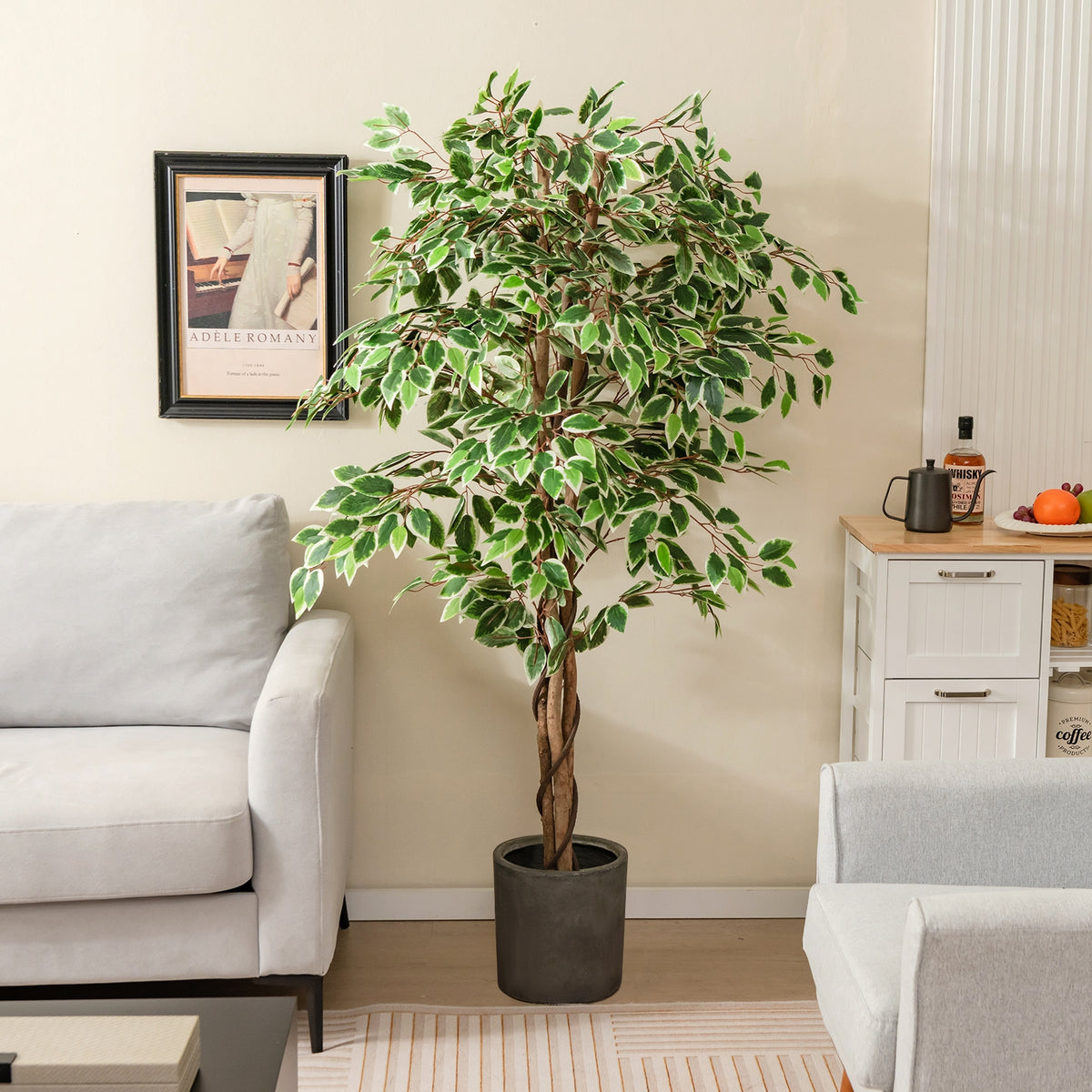Artificial Ficus Tree, Tall Indoor Plant, 1008 Leaves, Green Faux Plants at Gallery Canada