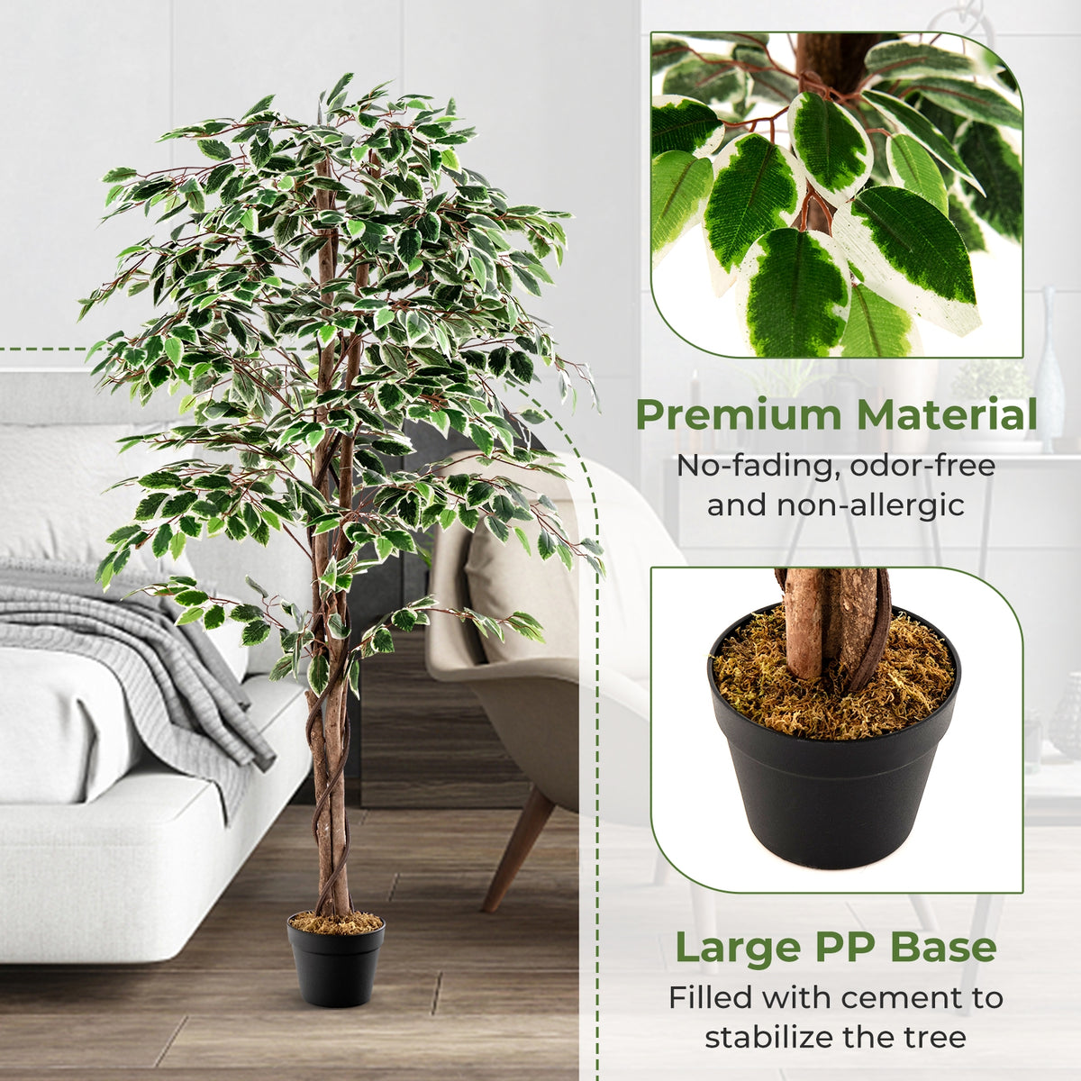 Artificial Ficus Tree, Tall Indoor Plant, 1008 Leaves, Green Faux Plants at Gallery Canada