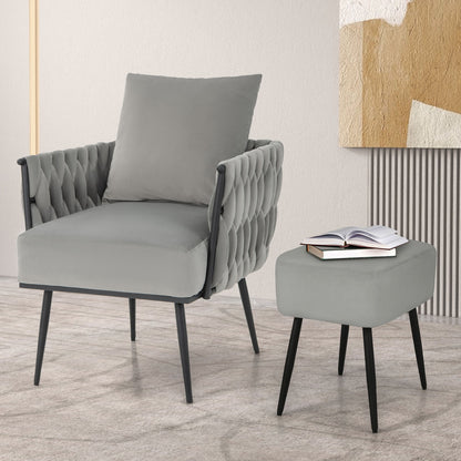 Modern Dutch Velvet Accent Chair, Ottoman Set, Gray Accent Chairs at Gallery Canada