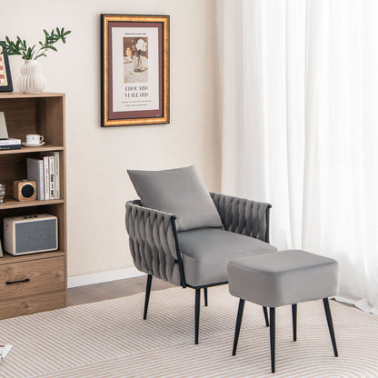 Modern Dutch Velvet Accent Chair, Ottoman Set, Gray Accent Chairs at Gallery Canada