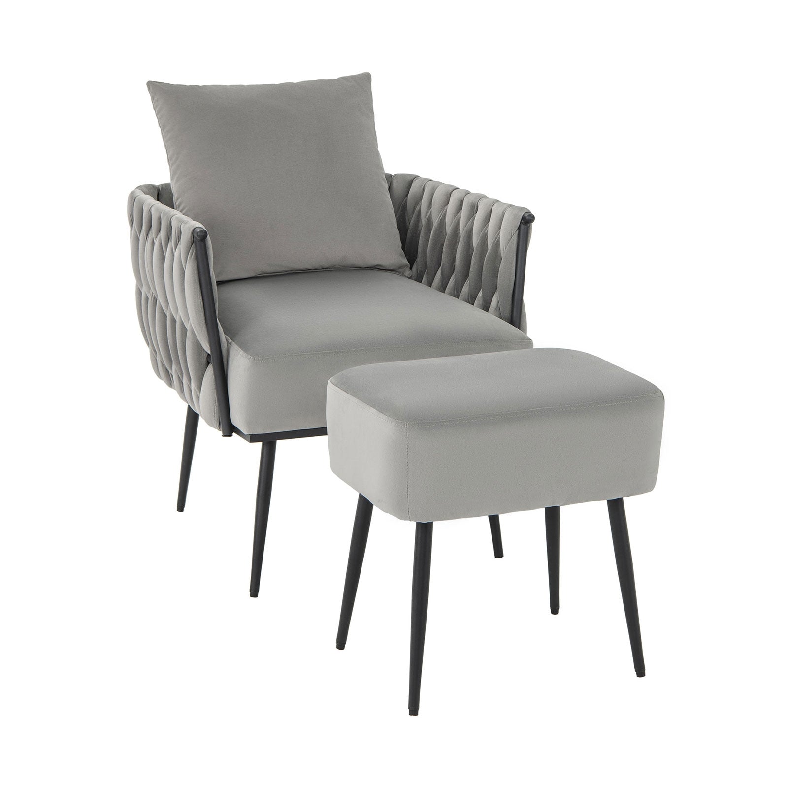 Modern Dutch Velvet Accent Chair, Ottoman Set, Gray Accent Chairs at Gallery Canada
