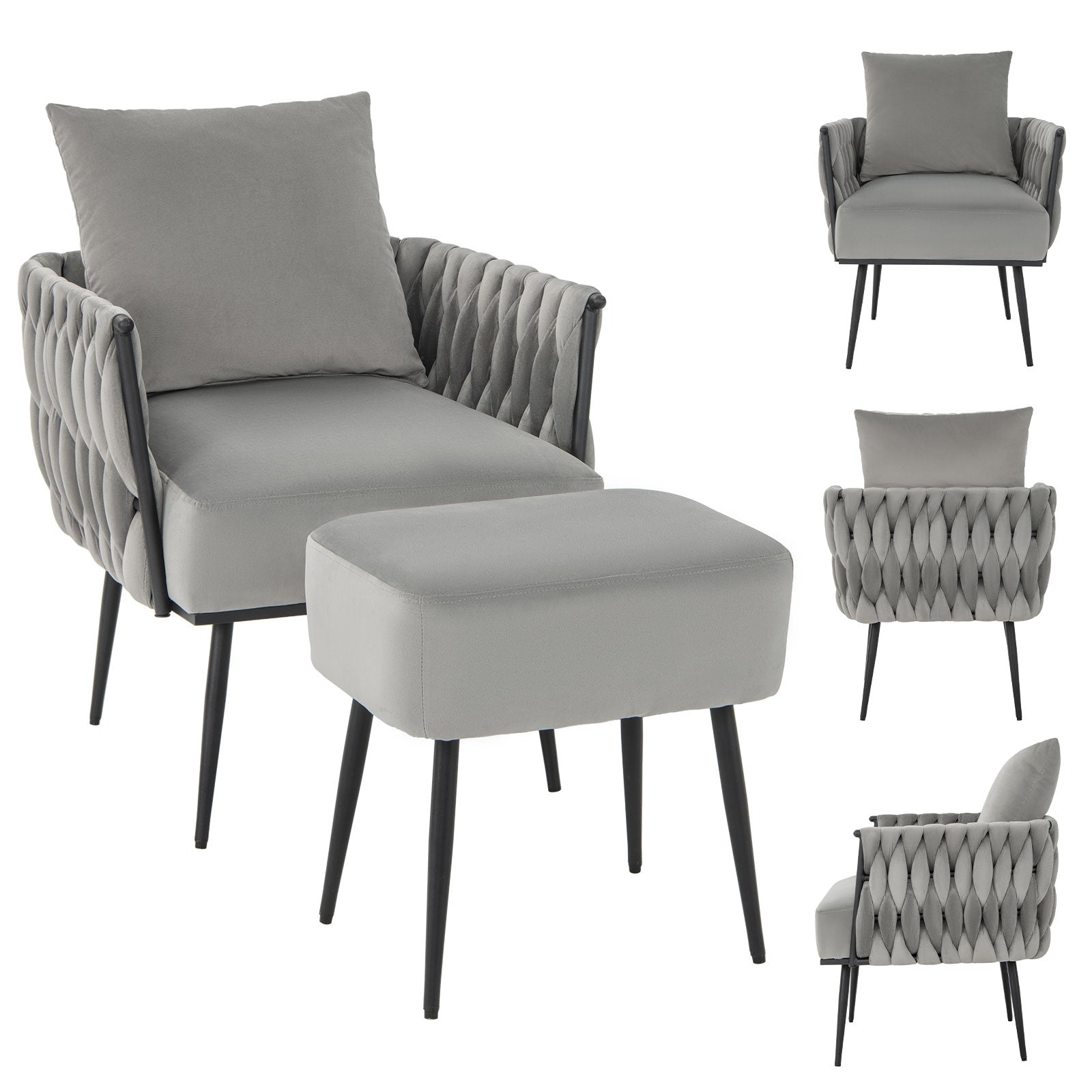 Modern Dutch Velvet Accent Chair, Ottoman Set, Gray Accent Chairs at Gallery Canada