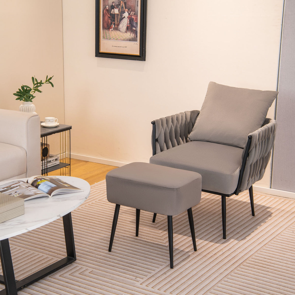 Modern Dutch Velvet Accent Chair, Ottoman Set, Gray Accent Chairs at Gallery Canada
