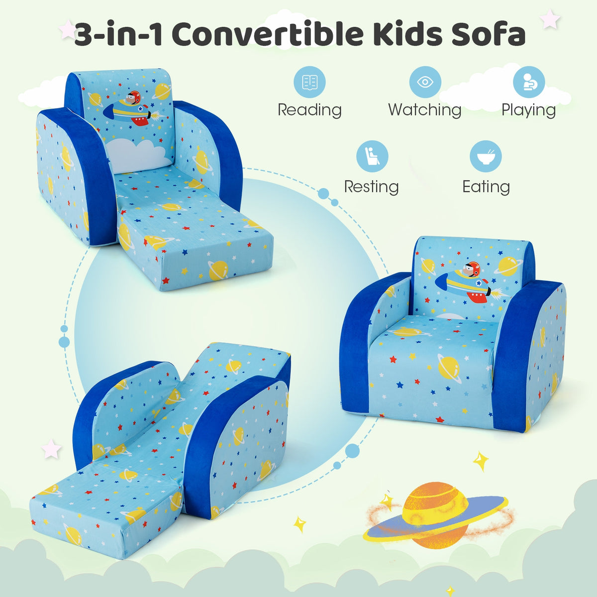 Convertible Kids Sofa, Flip Open, Blue Kids Chairs & Seating at Gallery Canada