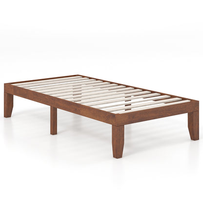 14 Inch Twin Size Platform Bed Frame, Wood Slat Support, Walnut Simple Bed Frame Walnut at Gallery Canada
