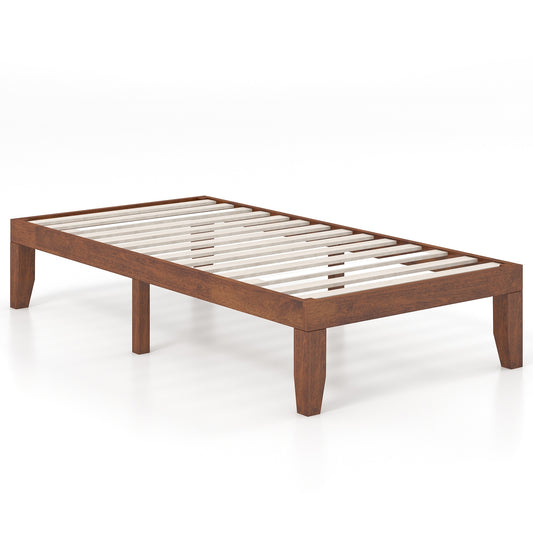 14 Inch Twin Size Platform Bed Frame, Wood Slat Support, Walnut Simple Bed Frame Walnut at Gallery Canada