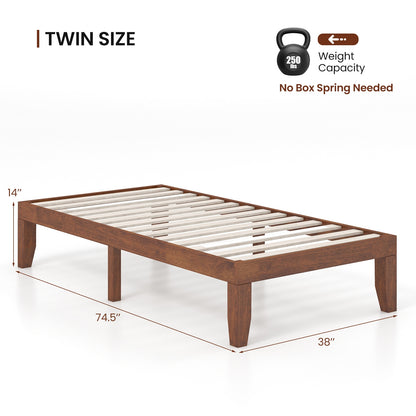 14 Inch Twin Size Platform Bed Frame, Wood Slat Support, Walnut Simple Bed Frame at Gallery Canada