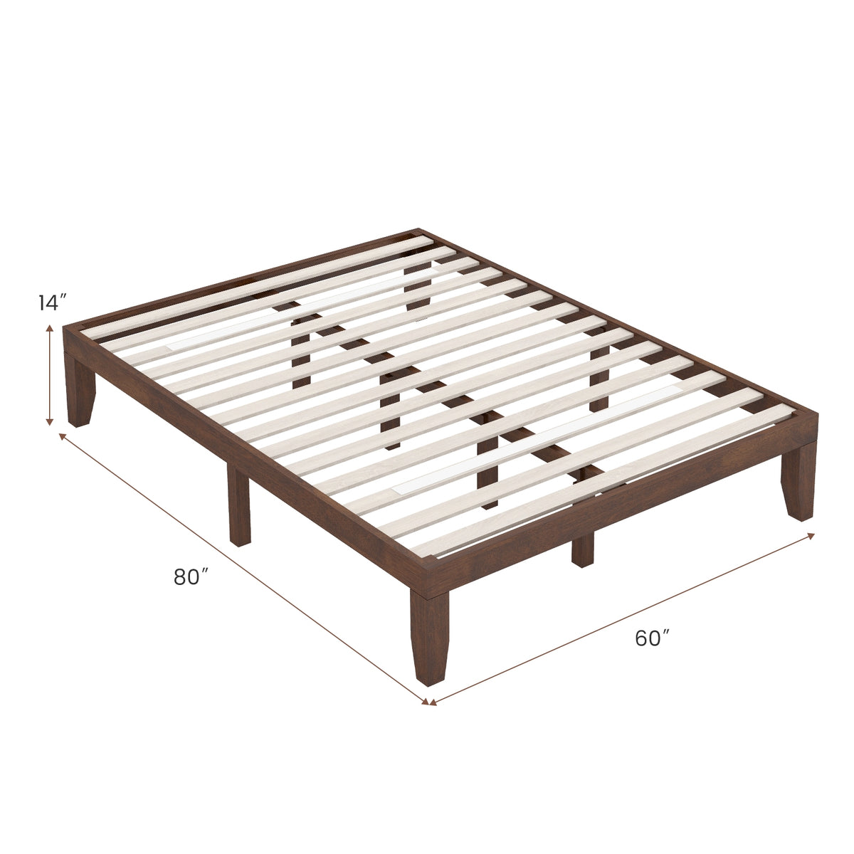 14 Inch Queen Size Platform Bed Frame, Wood Slat Support, Walnut Simple Bed Frame at Gallery Canada