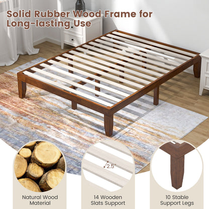 14 Inch Queen Size Platform Bed Frame, Wood Slat Support, Walnut Simple Bed Frame at Gallery Canada