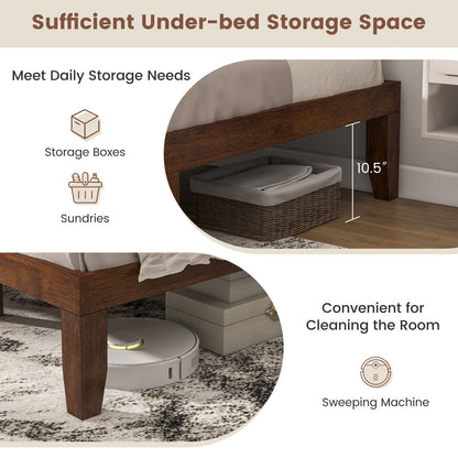 14 Inch Queen Size Platform Bed Frame, Wood Slat Support, Walnut Simple Bed Frame at Gallery Canada