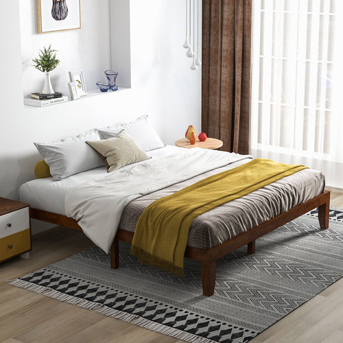 14 Inch King Size Platform Bed Frame, Walnut, Wood Slat Support