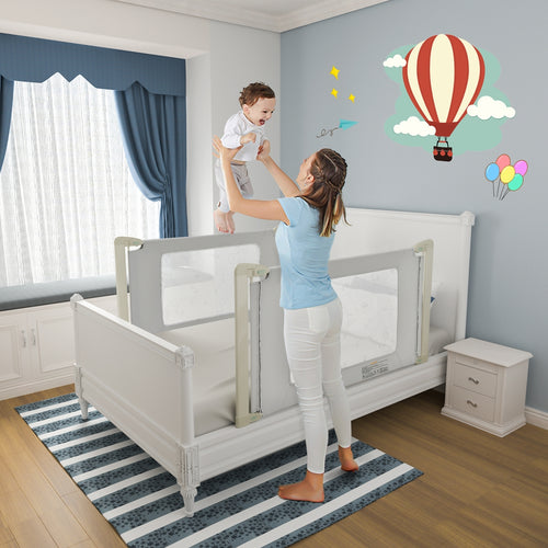Toddler Bed Rail Guard, Adjustable Height, Safety Lock, 59 Inch, Gray