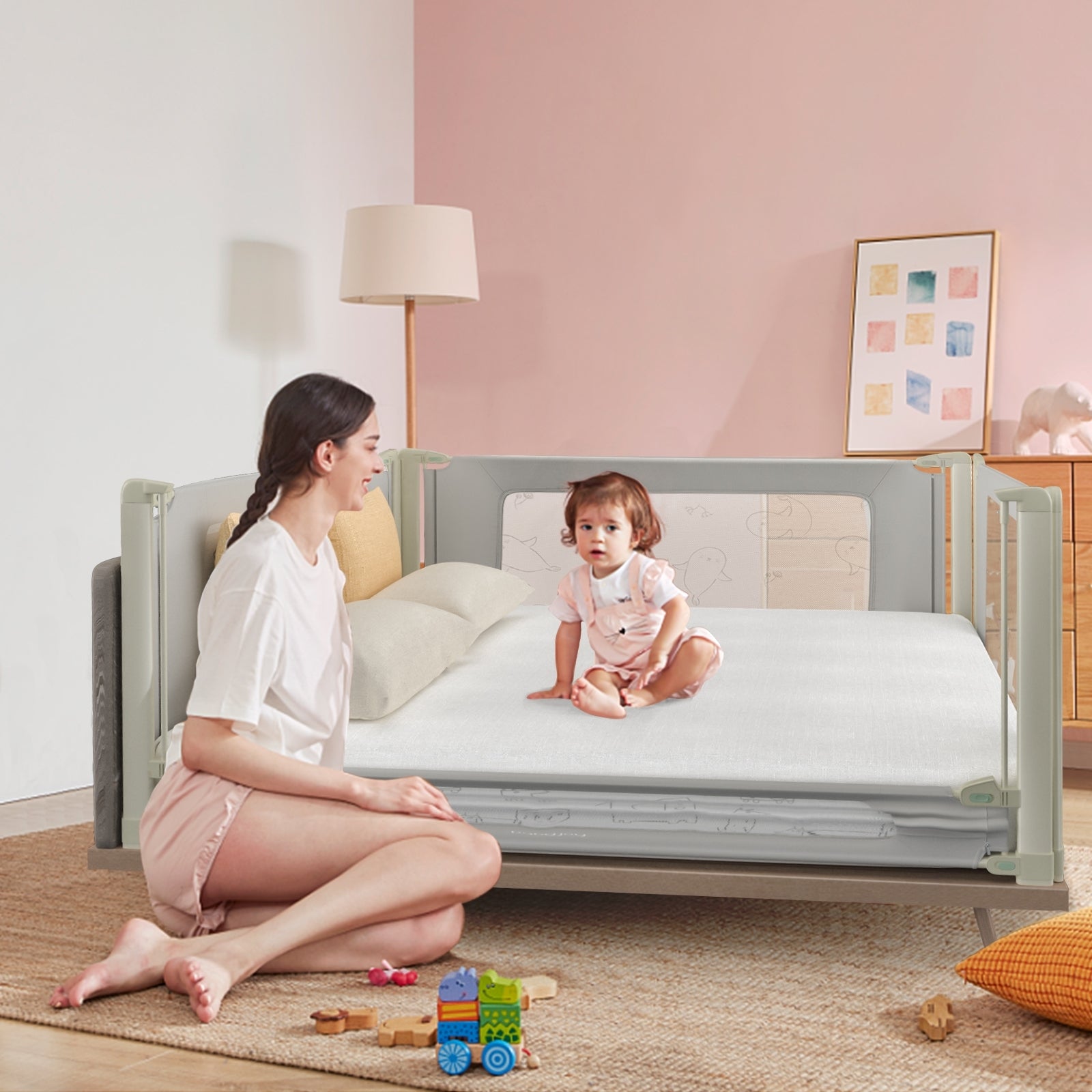 Toddler Bed Rail Guard, Adjustable Height, Safety Lock, 70 Inch, Gray Bed Rails at Gallery Canada