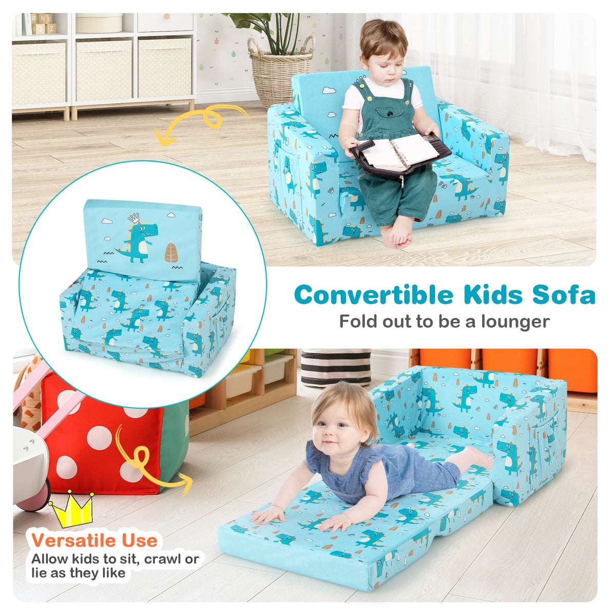 Kids Recliner Sofa Converts To Sleeper Bed, Blue Kids Chairs & Seating at Gallery Canada