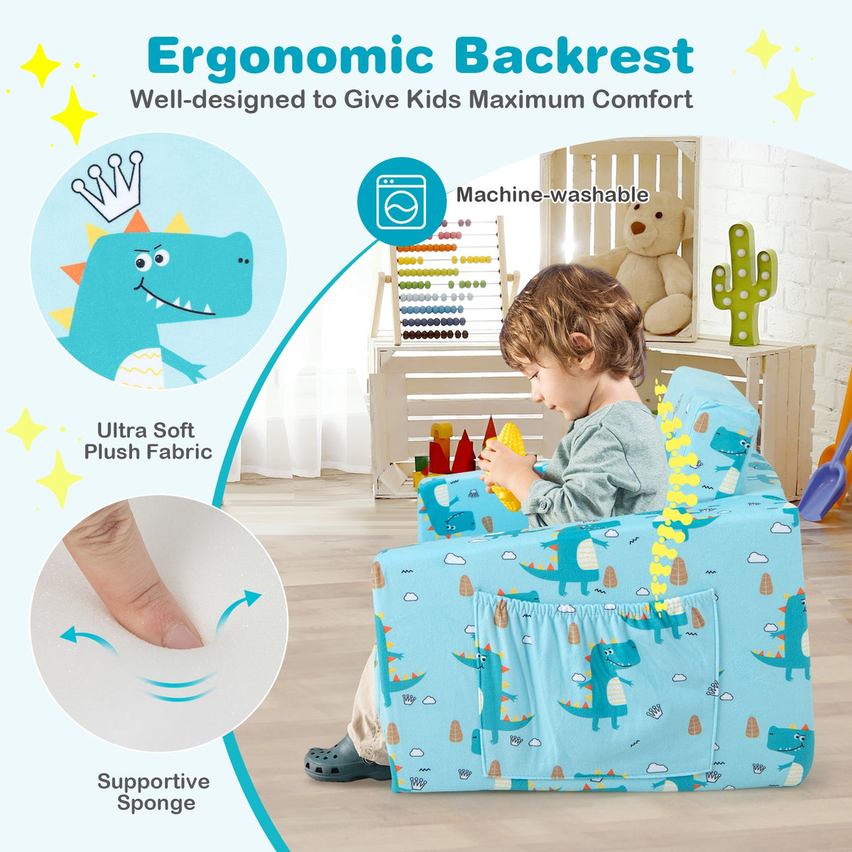 Kids Recliner Sofa Converts To Sleeper Bed, Blue Kids Chairs & Seating at Gallery Canada