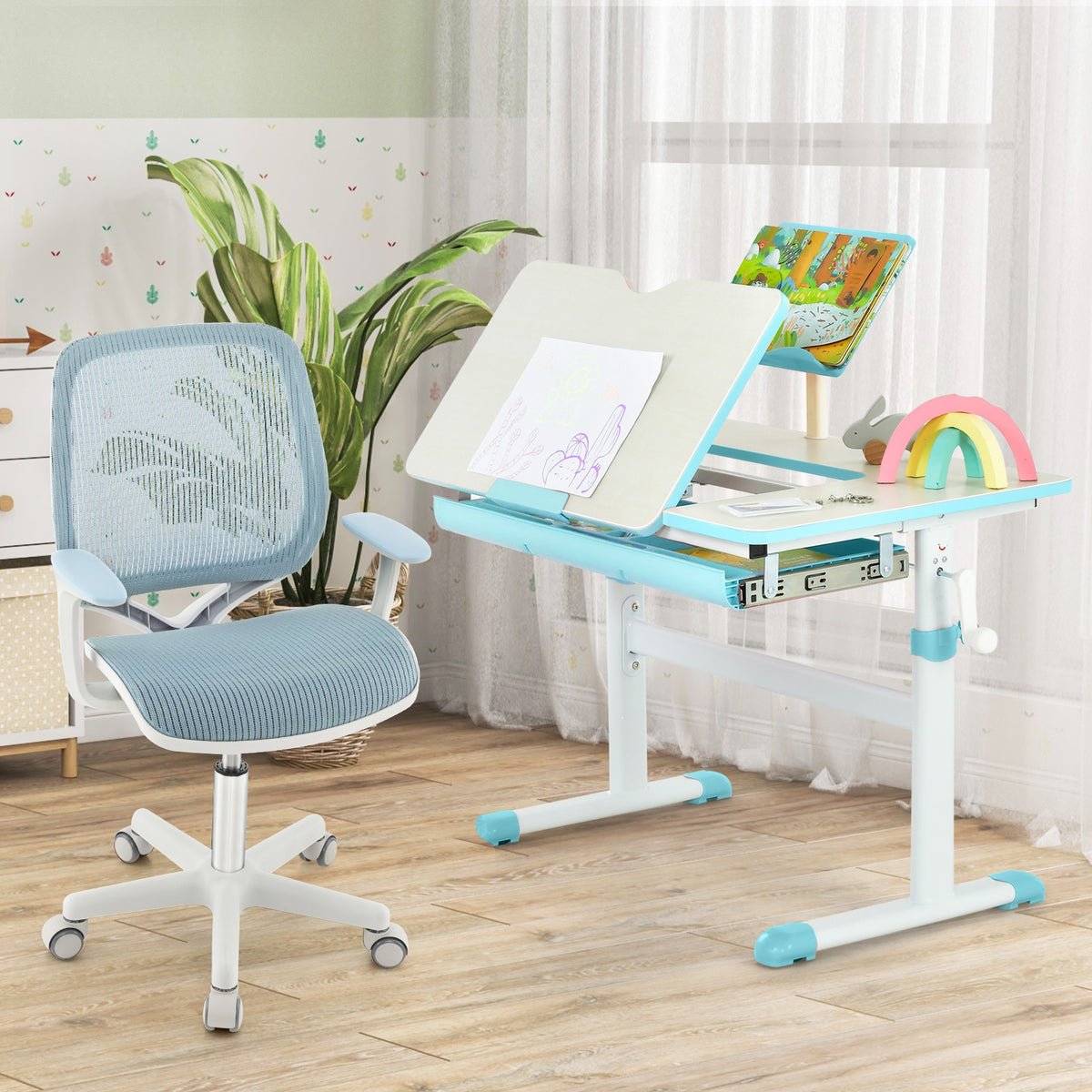 Swivel Mesh Children Computer Chair, Adjustable Height, Blue Kids Chairs & Seating at Gallery Canada