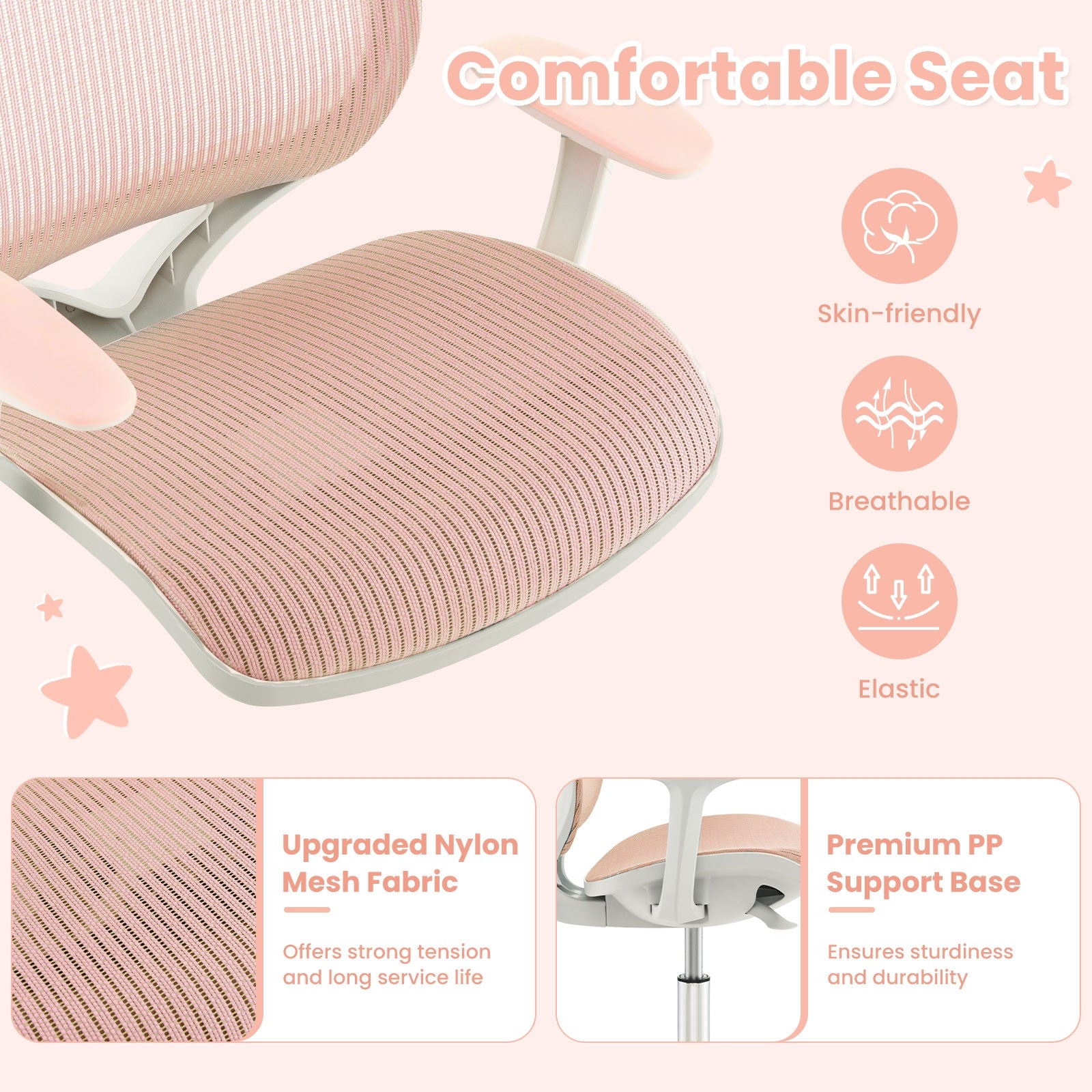 Swivel Mesh Children Computer Chair, Adjustable Height, Pink Kids Chairs & Seating at Gallery Canada