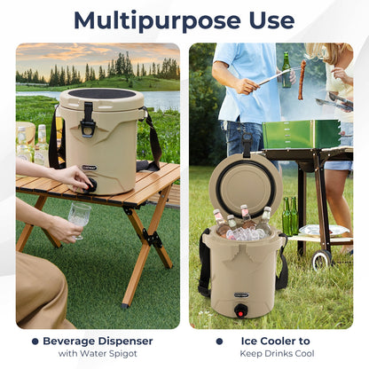 10 QT Insulated Drink Cooler With Spigot, Flat Seat Lid, Adjustable Strap, Beige Coolers at Gallery Canada