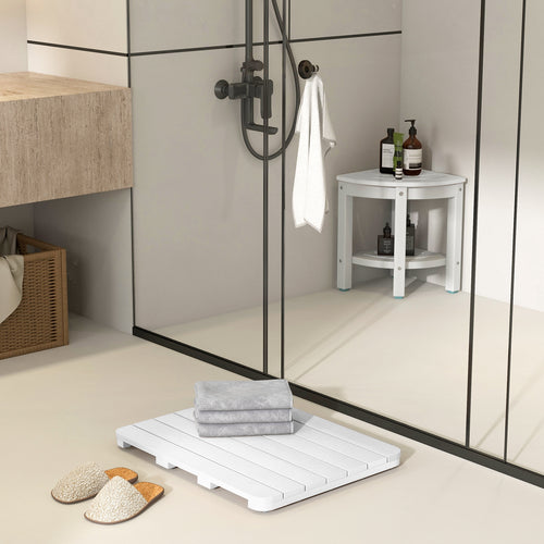 Waterproof HIPS Bath Spa Shower Mat, Non Slip Foot Pads, White