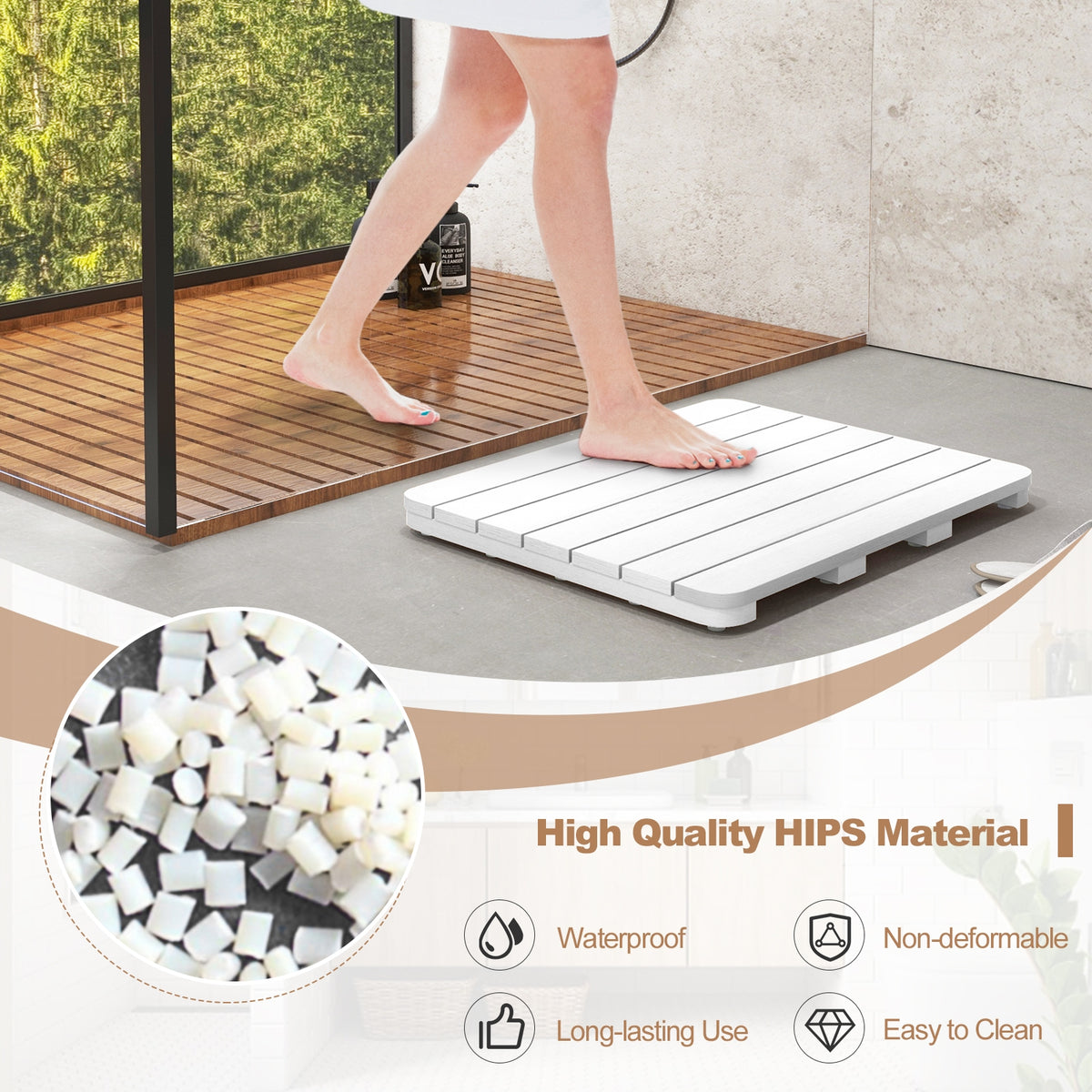 Waterproof HIPS Bath Spa Shower Mat, Non Slip Foot Pads, White Bath Safety at Gallery Canada