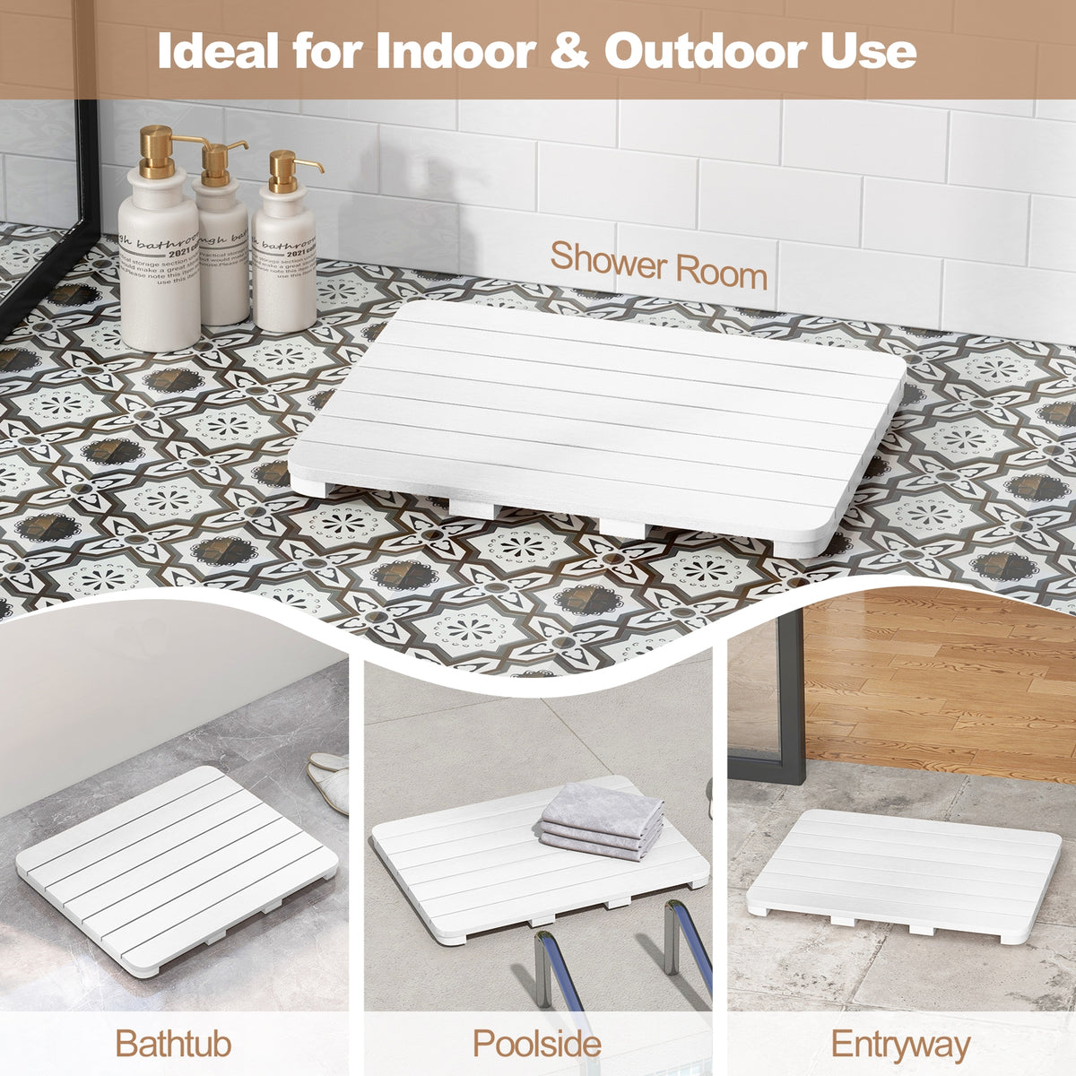 Waterproof HIPS Bath Spa Shower Mat, Non Slip Foot Pads, White Bath Safety at Gallery Canada