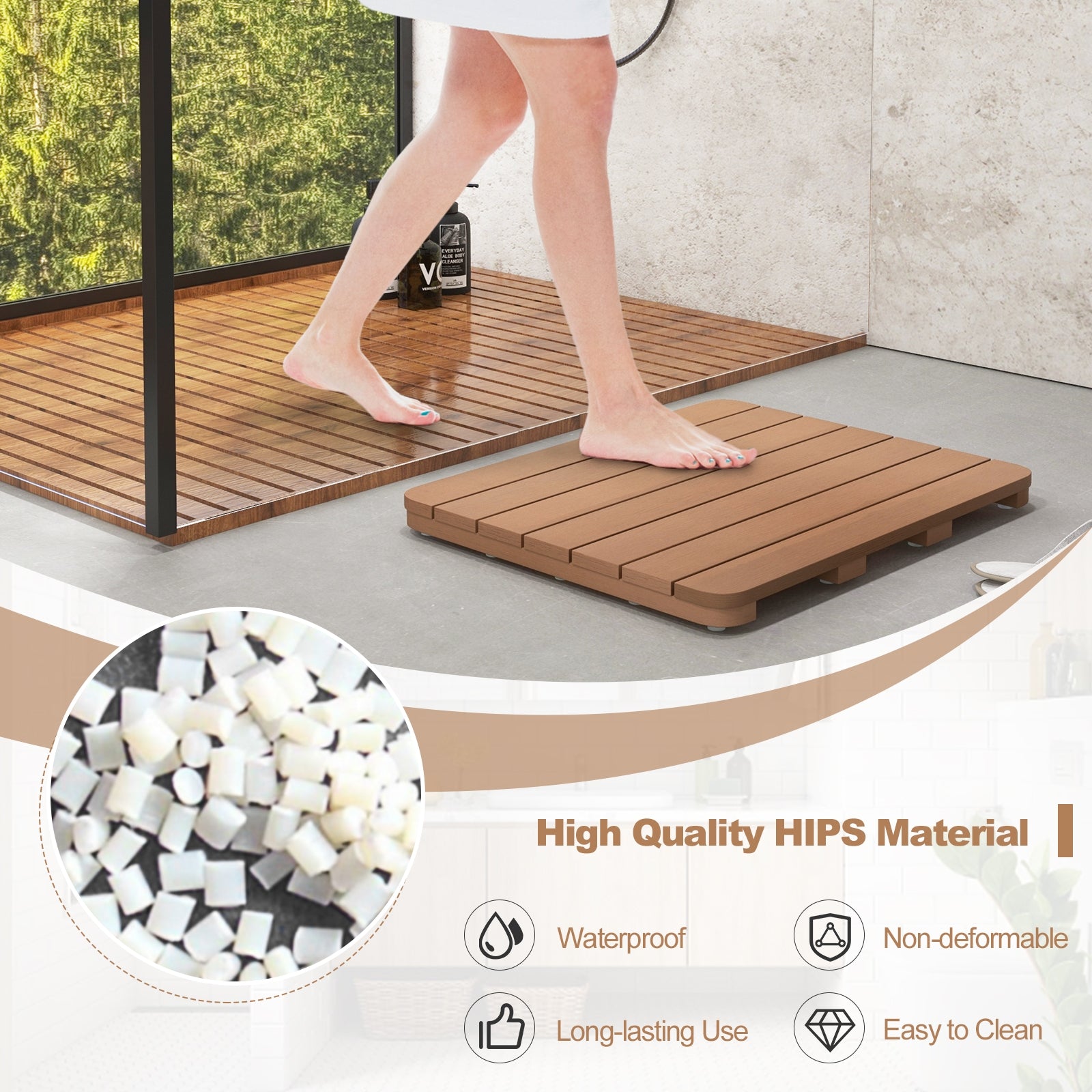 Waterproof HIPS Bath Spa Shower Mat, Non Slip Foot Pads, Brown Bath Safety at Gallery Canada