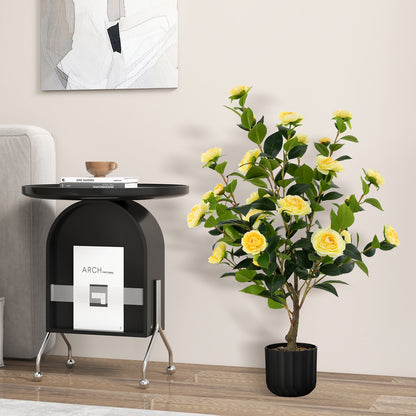 38 Inch Artificial Camellia Tree, Faux Flower Plant, Cement Pot, 2 Pack, Yellow Faux Plants at Gallery Canada