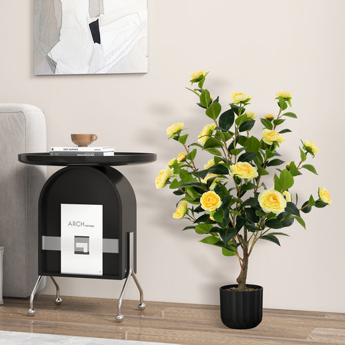 38 Inch Artificial Camellia Tree, Faux Flower Plant, Cement Pot, 2 Pack, Yellow