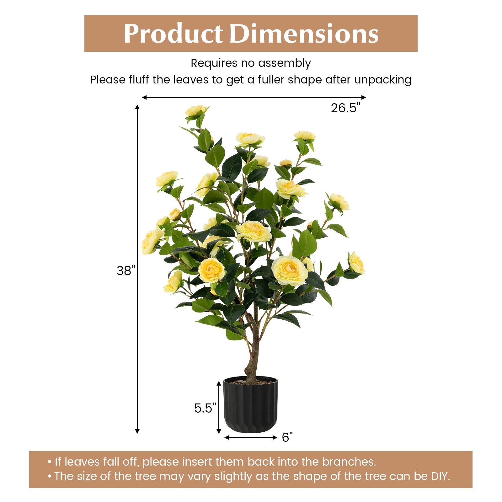 38 Inch Artificial Camellia Tree, Faux Flower Plant, Cement Pot, 2 Pack, Yellow Faux Plants at Gallery Canada