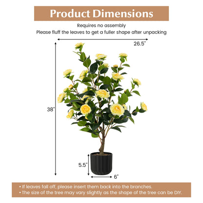 38 Inch Artificial Camellia Tree, Faux Flower Plant, Cement Pot, 2 Pack, Yellow Faux Plants at Gallery Canada