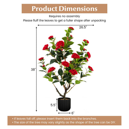 38 Inch Artificial Camellia Tree, Cement Pot, 2 Pack, Red Faux Plants at Gallery Canada