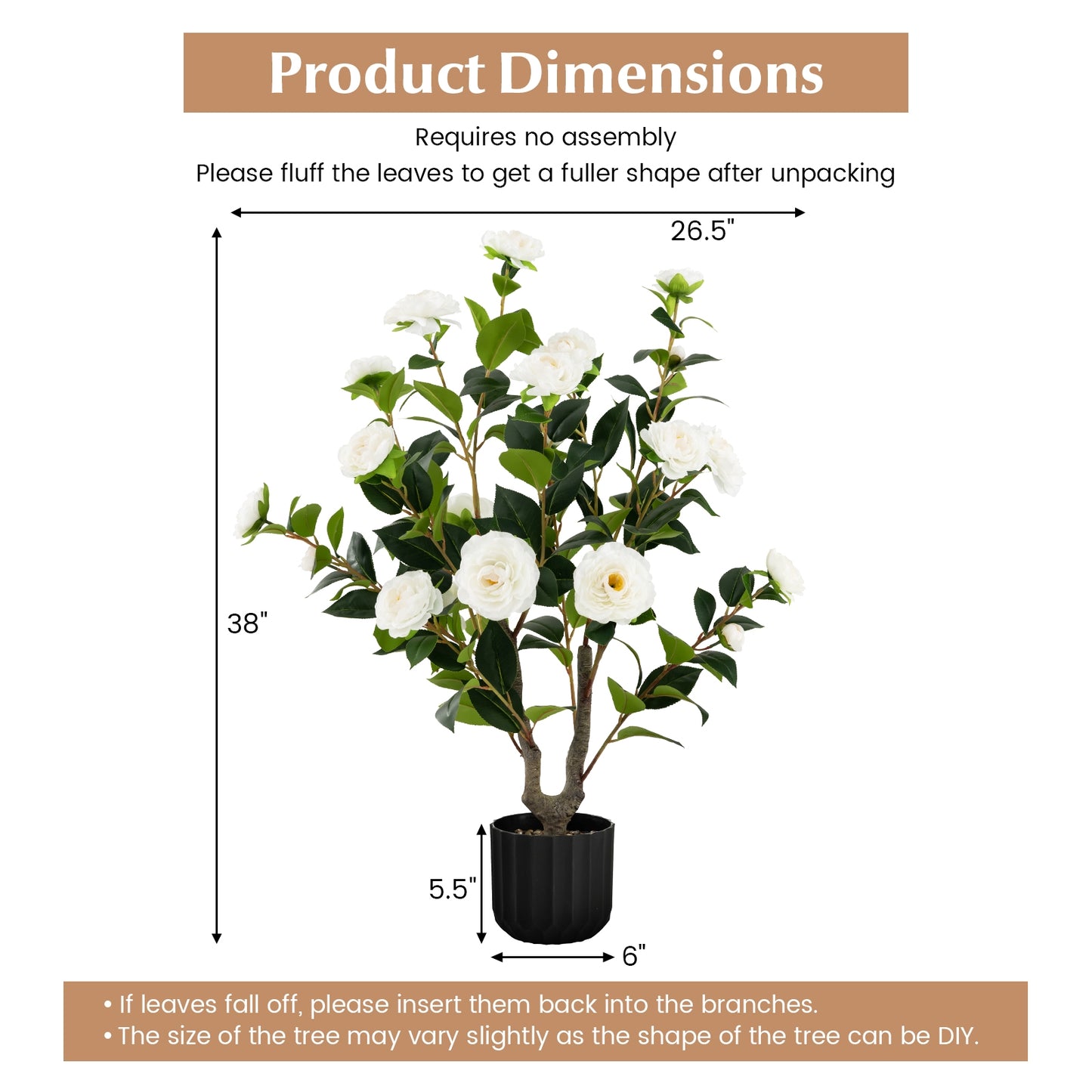 38 Inch Artificial Camellia Tree, Cement Pot, 2 Pack, White Faux Plants at Gallery Canada