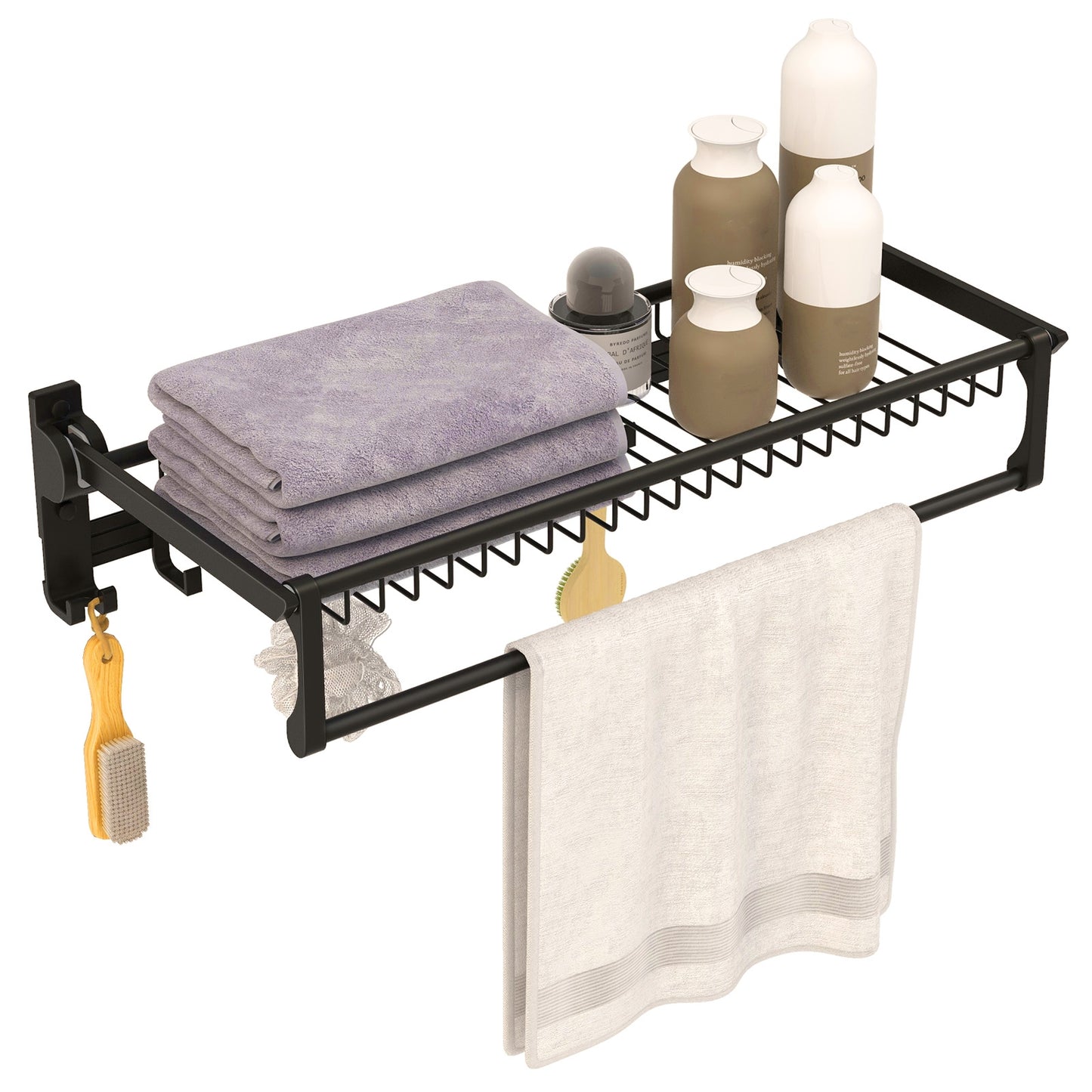 Wall Mounted Towel Shelf, Adjustable Bar, Movable Hooks, No Assembly Towel Racks at Gallery Canada