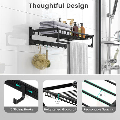 Wall Mounted Towel Shelf, Adjustable Bar, Movable Hooks, No Assembly Towel Racks at Gallery Canada