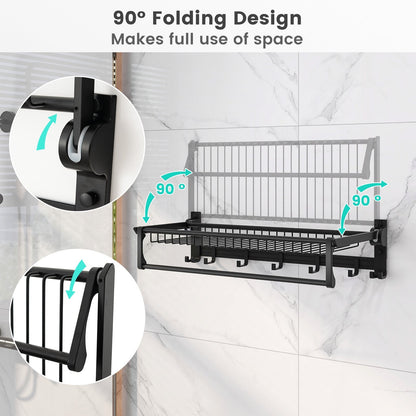 Wall Mounted Towel Shelf, Adjustable Bar, Movable Hooks, No Assembly Towel Racks at Gallery Canada