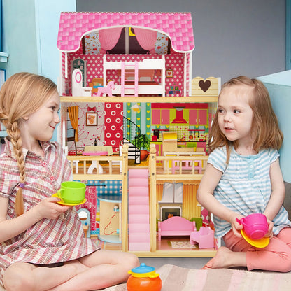 Doll House Playset, 3 Stories, 6 Rooms, 15 Furniture Pieces, Pink Play Tents & Playhouse at Gallery Canada