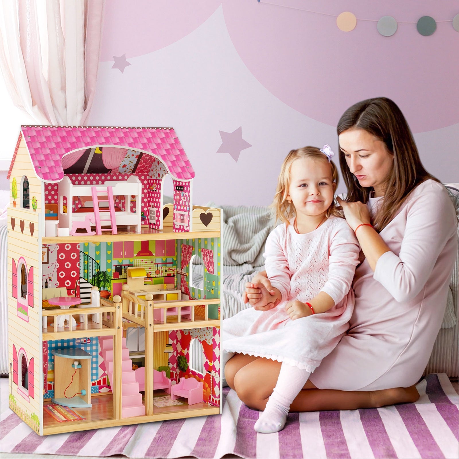 Doll House Playset, 3 Stories, 6 Rooms, 15 Furniture Pieces, Pink Play Tents & Playhouse at Gallery Canada